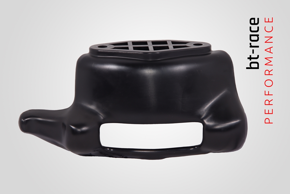 Montagekopf aus Kunststoff von bt-race. Frontansicht des Kunststoffmontagekopf in schwarz.