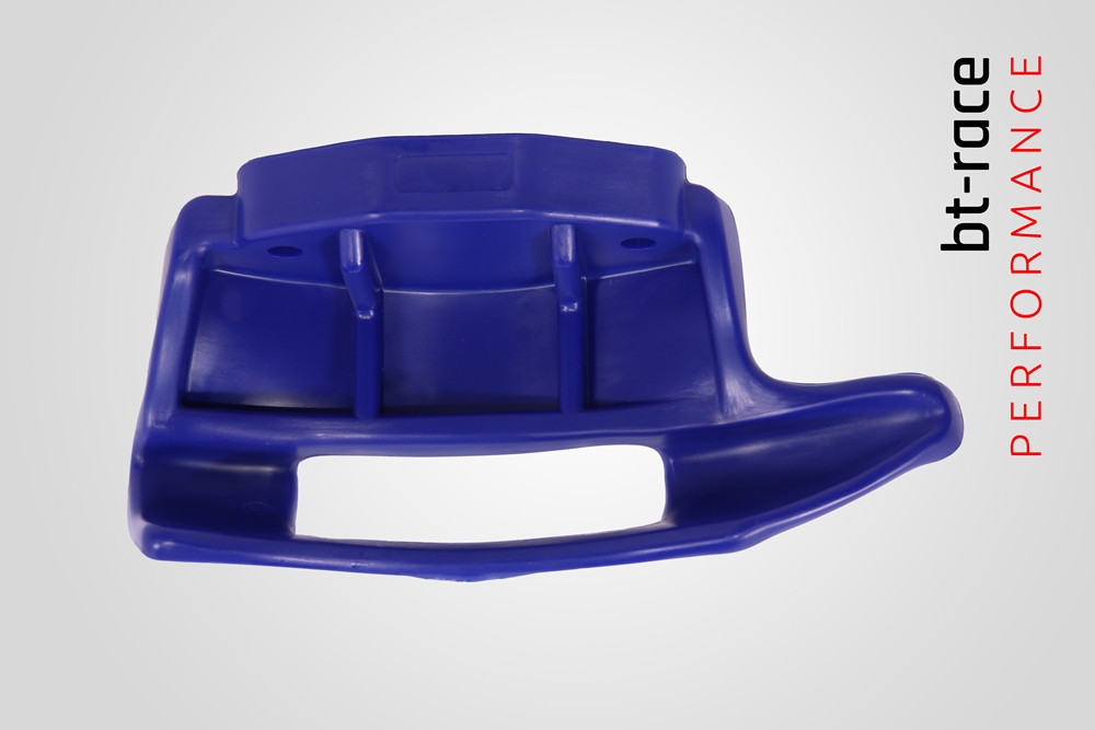 Montagekopf aus Kunststoff von bt-race. Rückansicht des Kunststoffmontagekopf in blau.