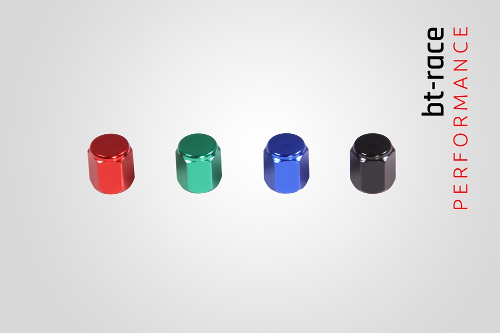 Ventilkappen Alu mit Dichtung diverse bt-race. In den Farben rot, grün, blau und schwarz erhältlich.